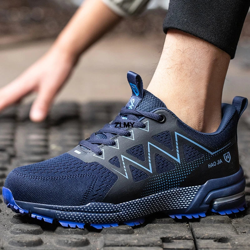 Work shoes for men. Safety, steel toe, breathable work boots with puncture protection.