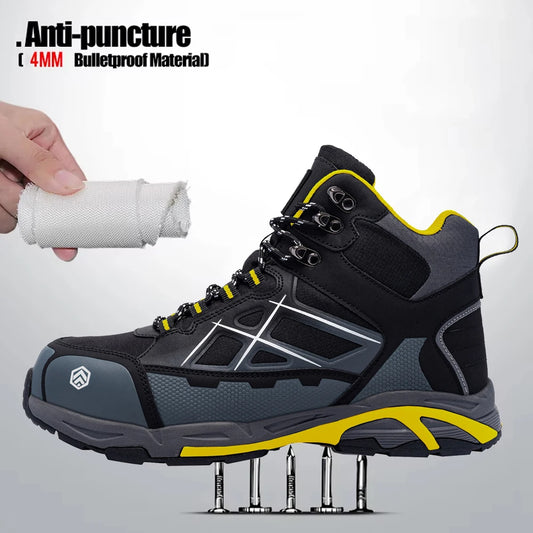 Larnmern Safety Work Boots Steel Toe Shoes Anti-puncture Anti-Non Slip Protective Boots