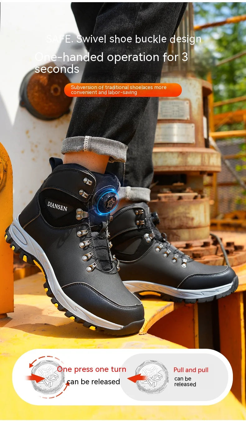 Safety boots with rotating buttons, work indestructible shoes, puncture-proof, work boots, tactical boots