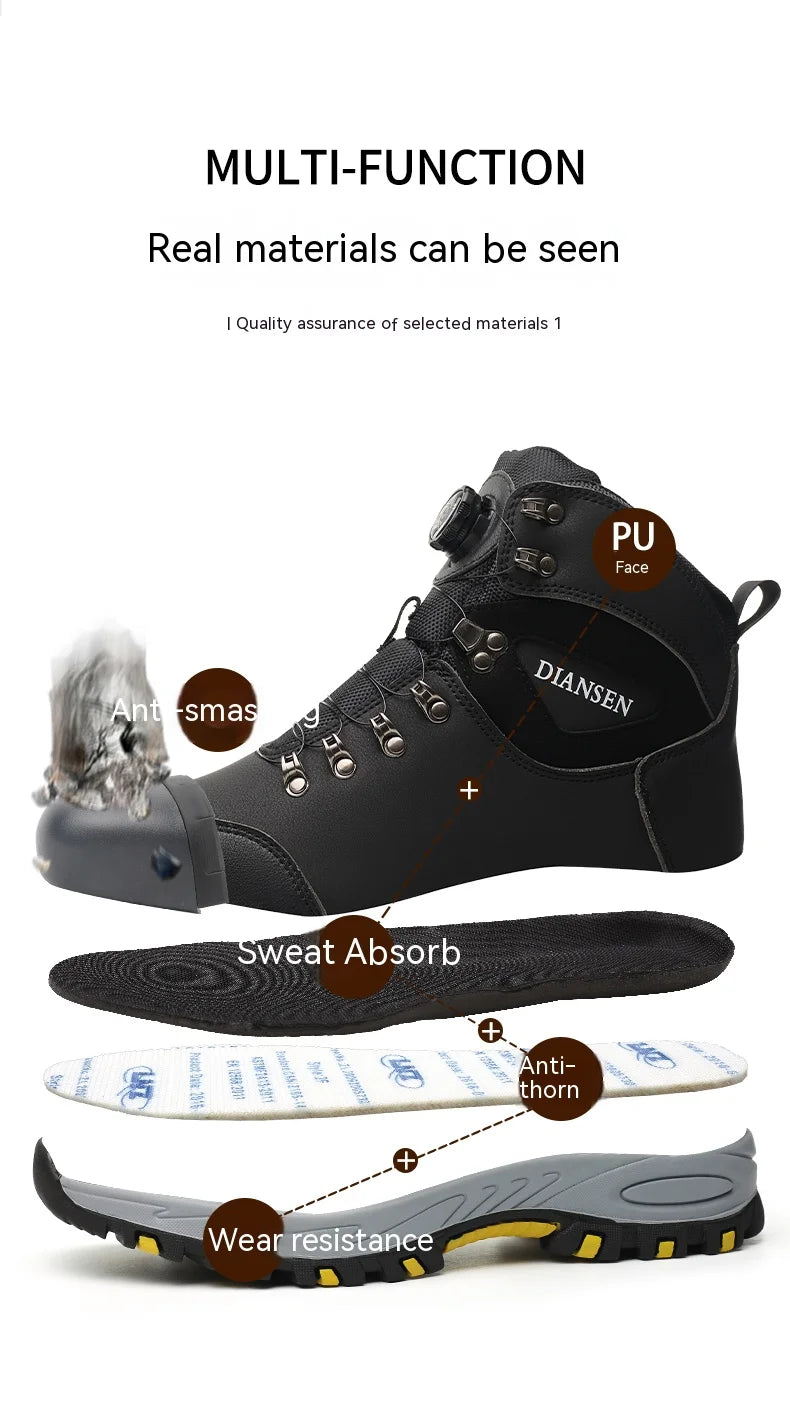 Safety boots with rotating buttons, work indestructible shoes, puncture-proof, work boots, tactical boots