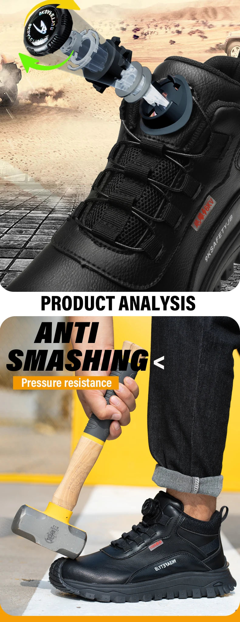 Rotating Button Boots Indestructible Work Boots Non-Slip Impact Resistant