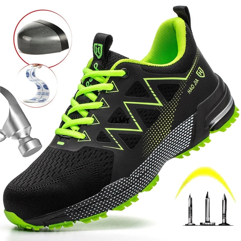 Work shoes for men. Safety, steel toe, breathable work boots with puncture protection.