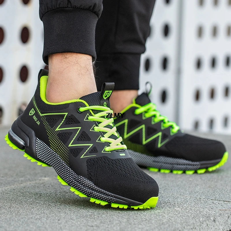 Work shoes for men. Safety, steel toe, breathable work boots with puncture protection.