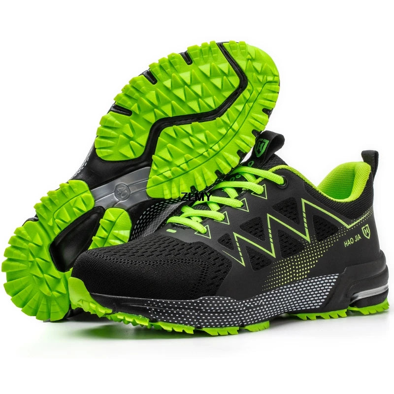 Work shoes for men. Safety, steel toe, breathable work boots with puncture protection.