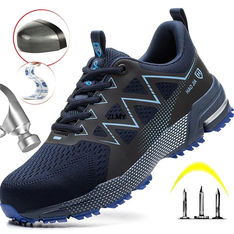 Work shoes for men. Safety, steel toe, breathable work boots with puncture protection.