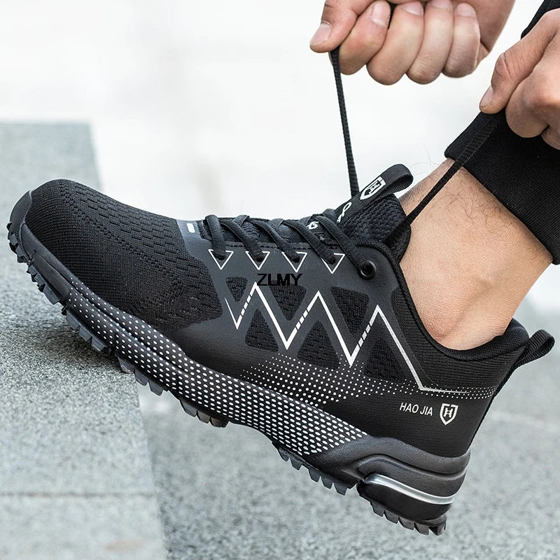 Work shoes for men. Safety, steel toe, breathable work boots with puncture protection.