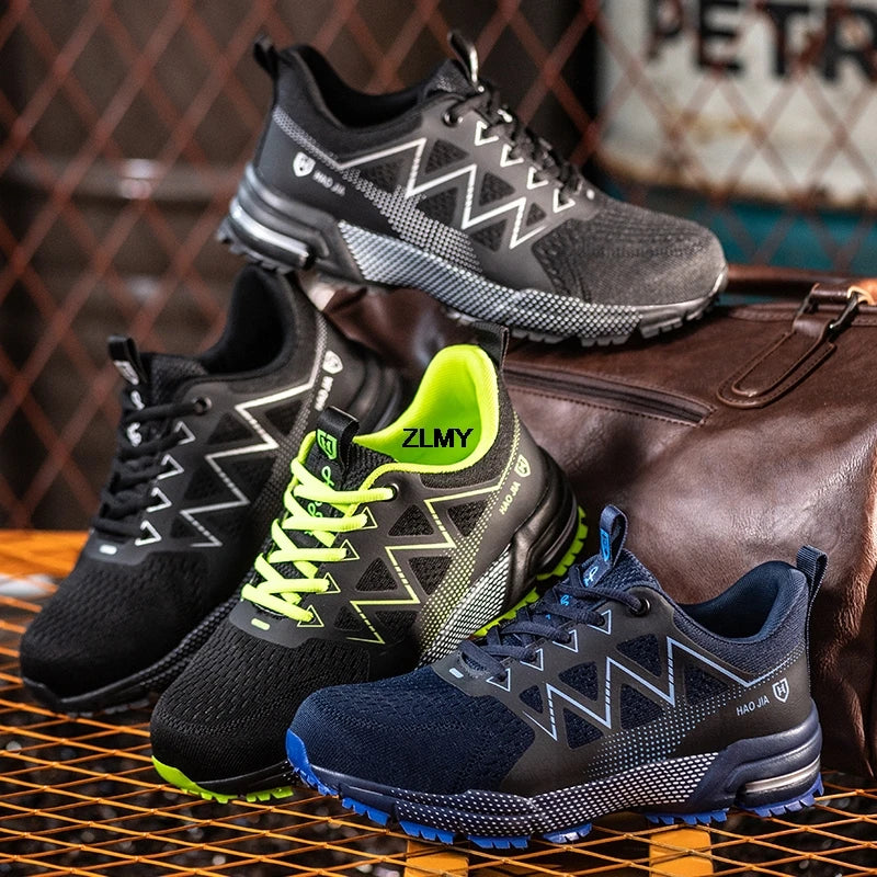 Work shoes for men. Safety, steel toe, breathable work boots with puncture protection.