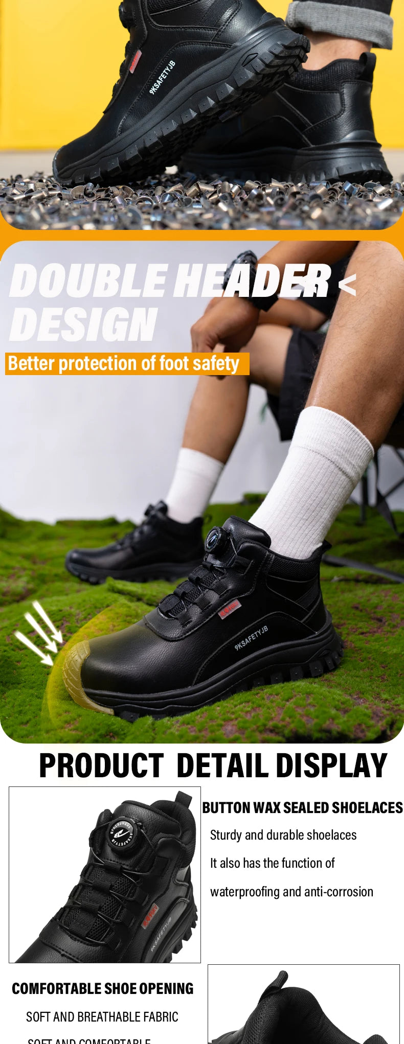 Rotating Button Boots Indestructible Work Boots Non-Slip Impact Resistant