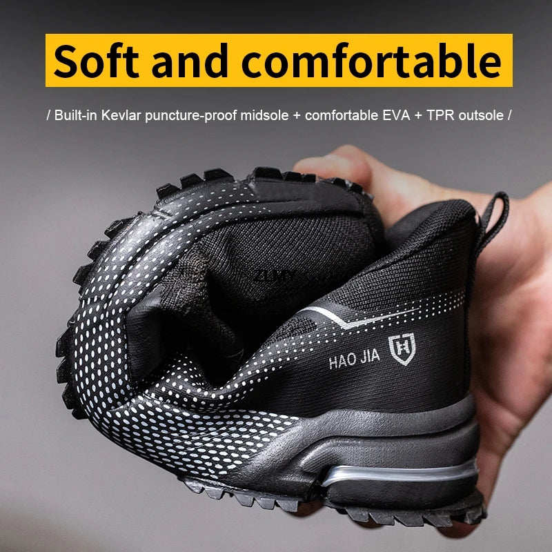 Work shoes for men. Safety, steel toe, breathable work boots with puncture protection.