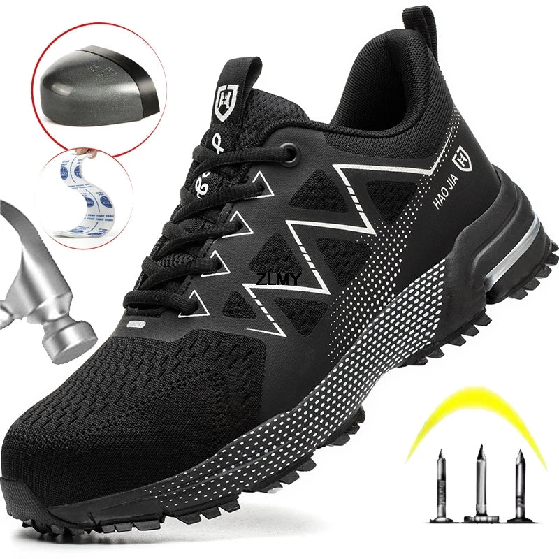 Work shoes for men. Safety, steel toe, breathable work boots with puncture protection.
