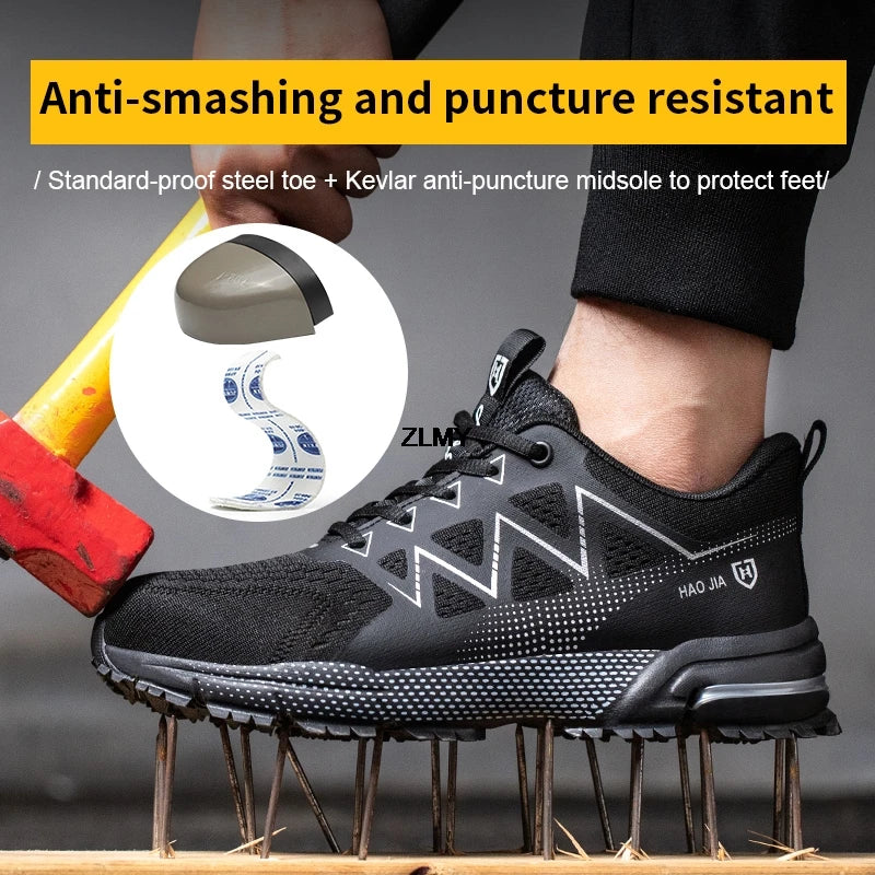 Work shoes for men. Safety, steel toe, breathable work boots with puncture protection.