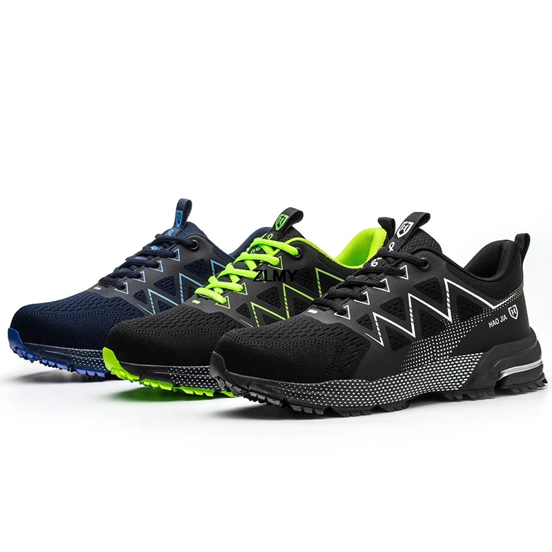 Work shoes for men. Safety, steel toe, breathable work boots with puncture protection.