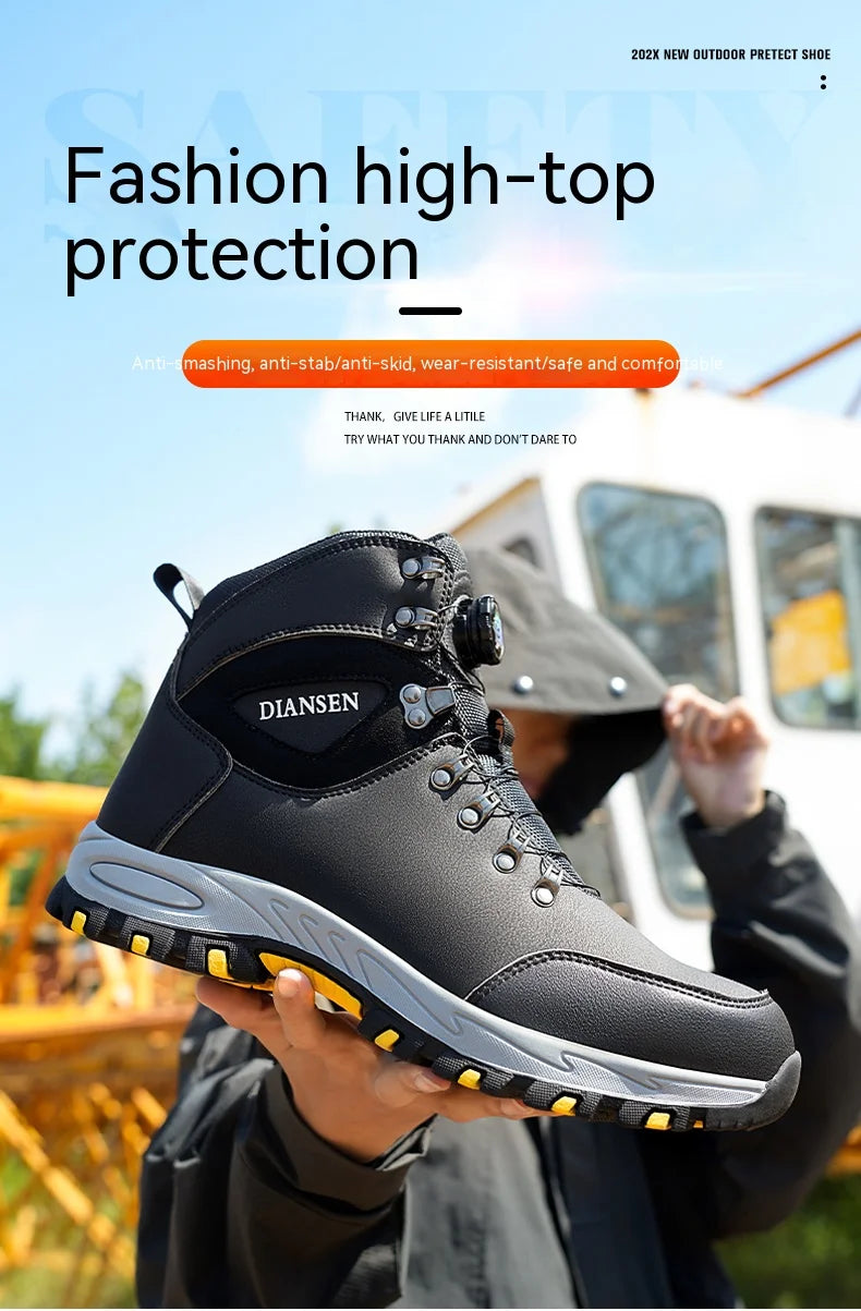 Safety boots with rotating buttons, work indestructible shoes, puncture-proof, work boots, tactical boots