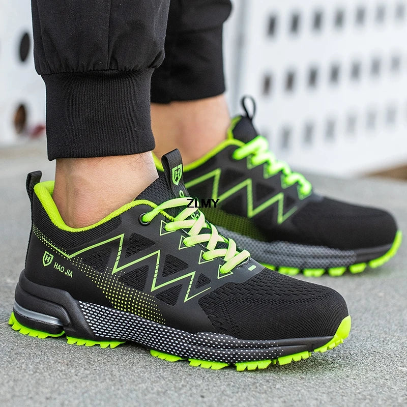Work shoes for men. Safety, steel toe, breathable work boots with puncture protection.